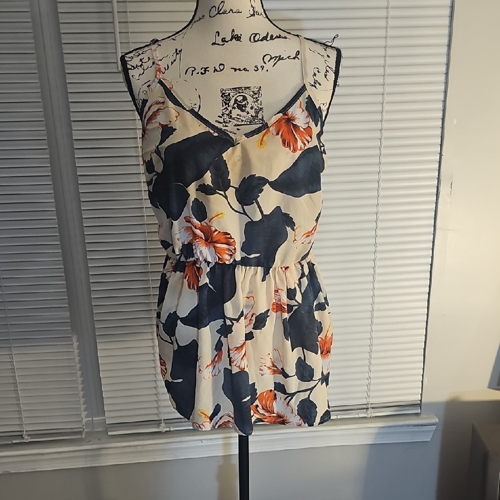Floral Sleeveless Top - Black and Orange